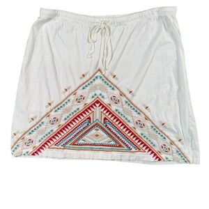 Johnny Was JW Los Angeles White Embroidered Boho Drawstring Mini Skirt L